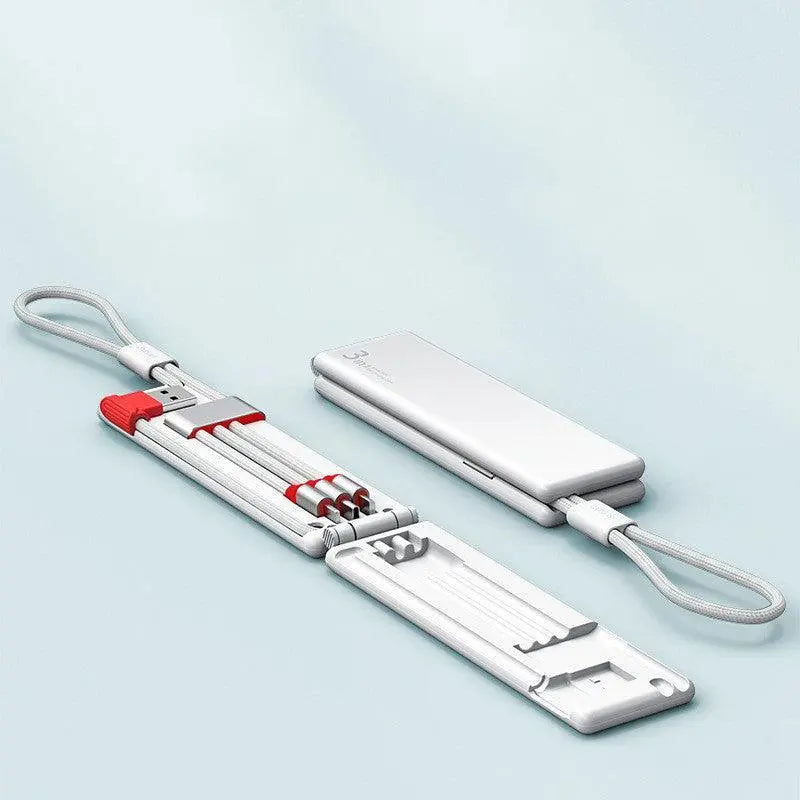 Portable multifunctional charger with a 3-in-1 design, capable of charging multiple devices simultaneously with various connectors.